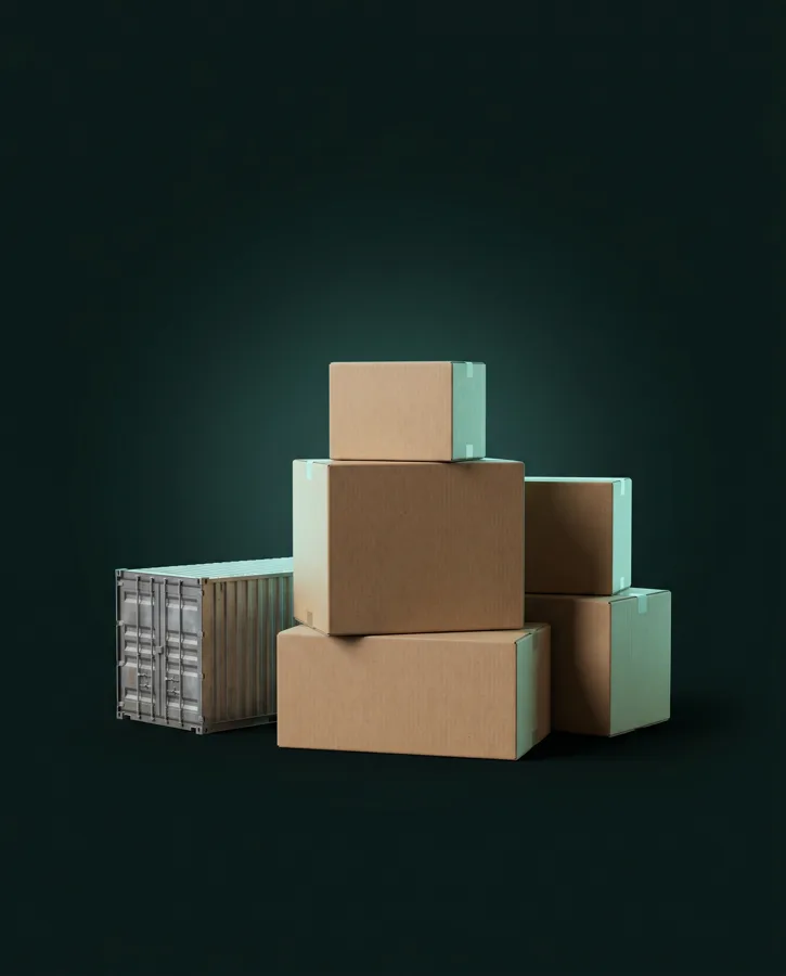 Sourcing de producto desde China: cajas y contenedor de carga